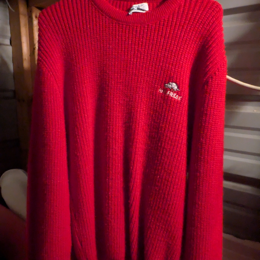Arkansas Razorback Bold Red Crewneck Sweater with Embroidered Detail